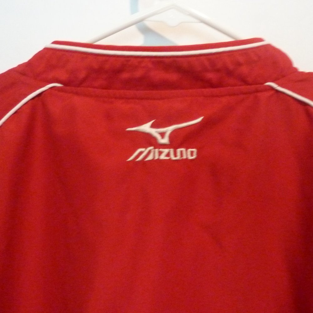 Mizuno Softball/Baseball Jacket, Red with White Logo Lettering, Back Venting